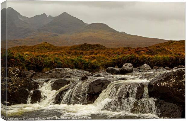 Sligachan river going over a weir Isle of Skye Canvas Print by Jenny Hibbert