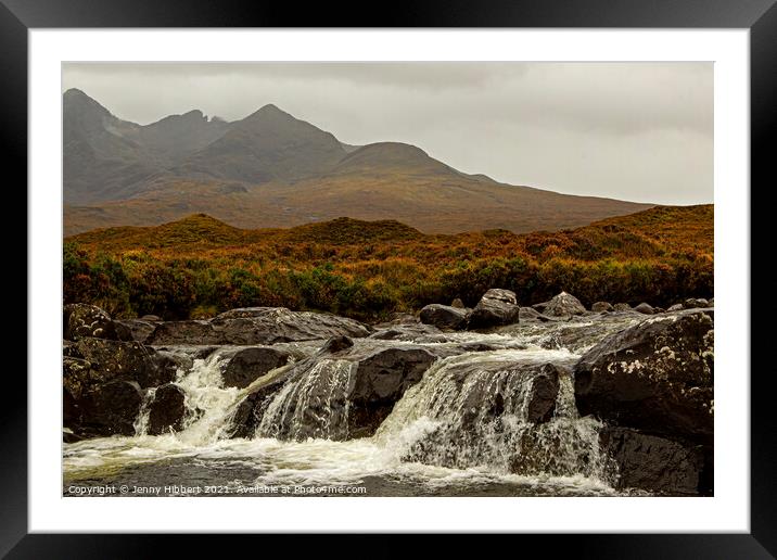 Sligachan river going over a weir Isle of Skye Framed Mounted Print by Jenny Hibbert