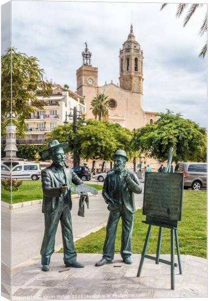Bronze statues on Sitges promenade Canvas Print by Kevin Hellon