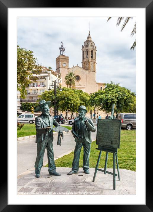 Bronze statues on Sitges promenade Framed Mounted Print by Kevin Hellon