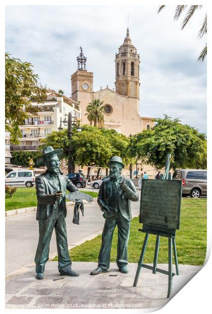 Bronze statues on Sitges promenade Print by Kevin Hellon