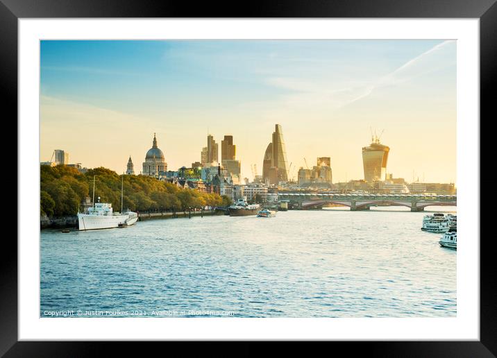 The River Thames and the City skyline, London Framed Mounted Print by Justin Foulkes