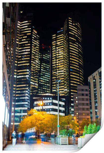 Night time business buildings Print by Vicente Sargues