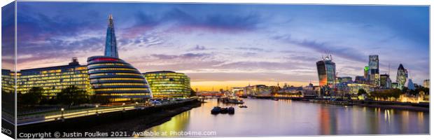 Panoramic view of the River Thames, London Canvas Print by Justin Foulkes