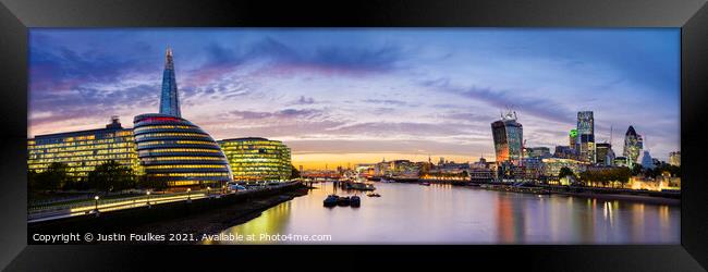 Panoramic view of the River Thames, London Framed Print by Justin Foulkes