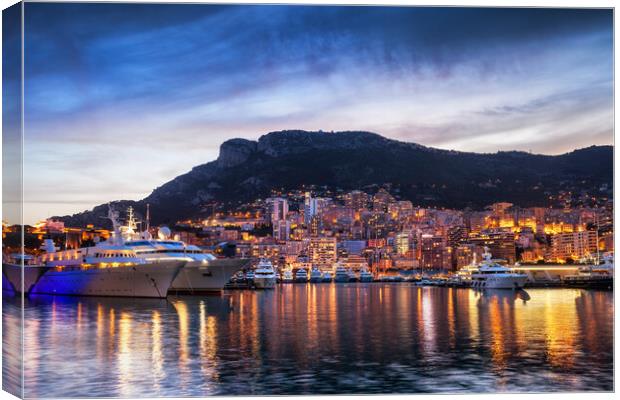 Principality of Monaco Evening Skyline Canvas Print by Artur Bogacki