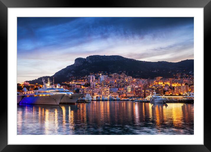 Principality of Monaco Evening Skyline Framed Mounted Print by Artur Bogacki