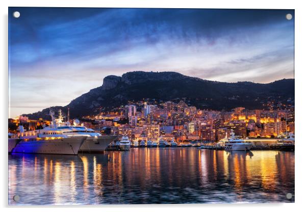 Principality of Monaco Evening Skyline Acrylic by Artur Bogacki