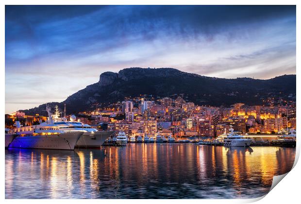 Principality of Monaco Evening Skyline Print by Artur Bogacki
