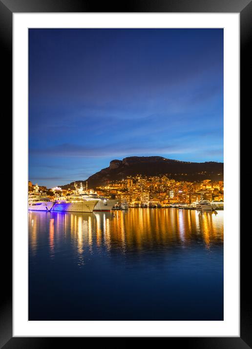 Principality of Monaco Blue Hour Skyline Framed Mounted Print by Artur Bogacki