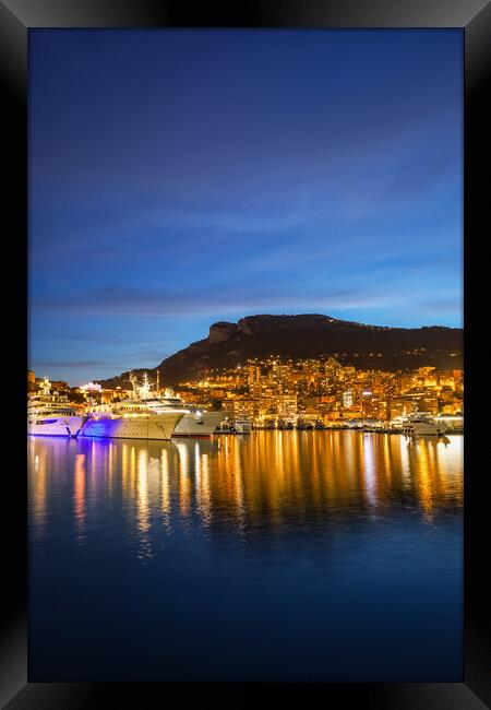 Principality of Monaco Blue Hour Skyline Framed Print by Artur Bogacki