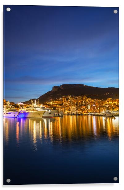 Principality of Monaco Blue Hour Skyline Acrylic by Artur Bogacki