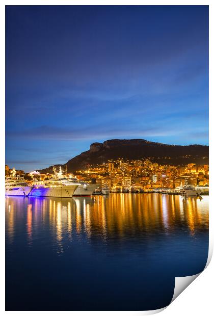 Principality of Monaco Blue Hour Skyline Print by Artur Bogacki