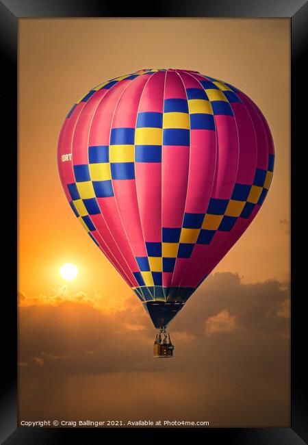 Hot Air Balloon at sunset over Cheltenham Framed Print by Craig Ballinger