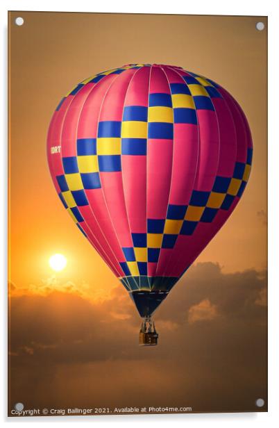 Hot Air Balloon at sunset over Cheltenham Acrylic by Craig Ballinger