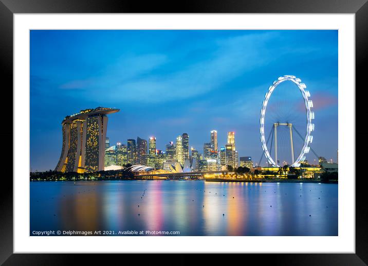 Marina Bay Sands, Singapore city skyline at night Framed Mounted Print by Delphimages Art