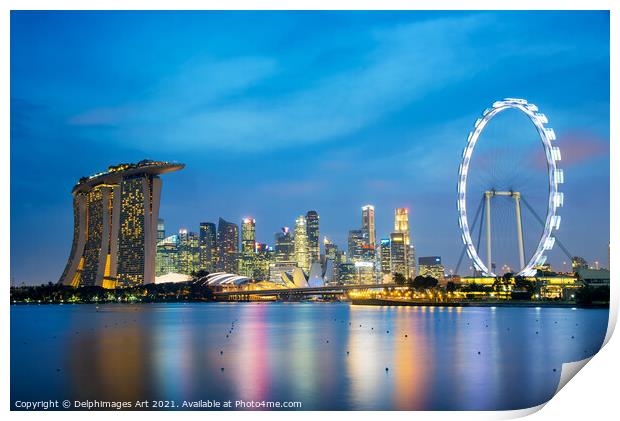 Marina Bay Sands, Singapore city skyline at night Print by Delphimages Art