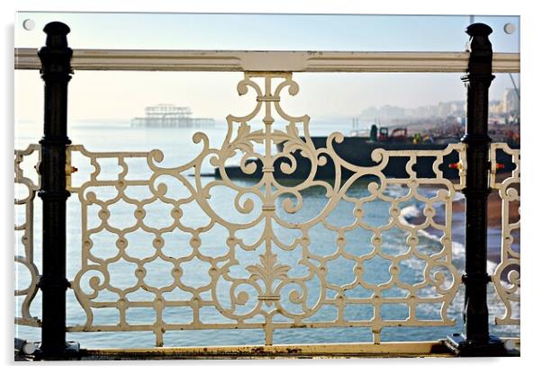 Brighton through the Victorian fence at the Pier Acrylic by Chris Chung