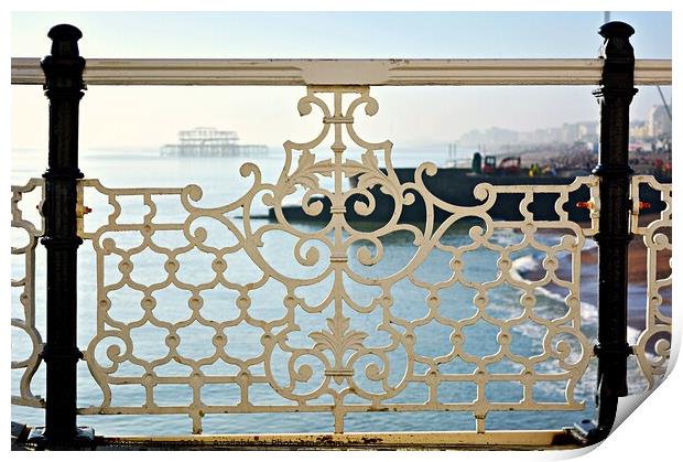Brighton through the Victorian fence at the Pier Print by Chris Chung