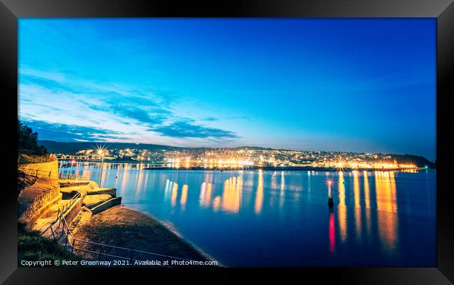 Teignmouth From The Ness In Shaldon At Night Framed Print by Peter Greenway