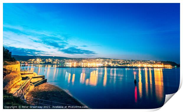 Teignmouth From The Ness In Shaldon At Night Print by Peter Greenway