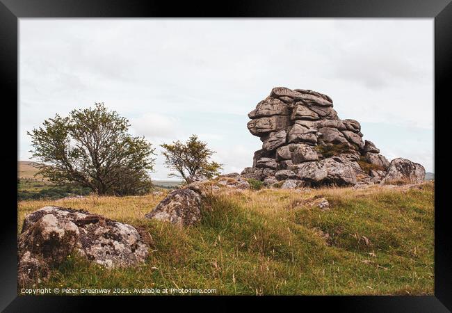 'Lion' Rock Tor, Dartmoor, Devon Framed Print by Peter Greenway