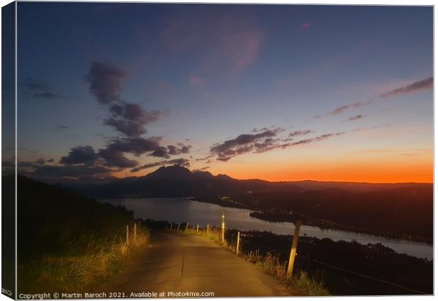 Orange Lake Lucerne Sunset Canvas Print by Martin Baroch