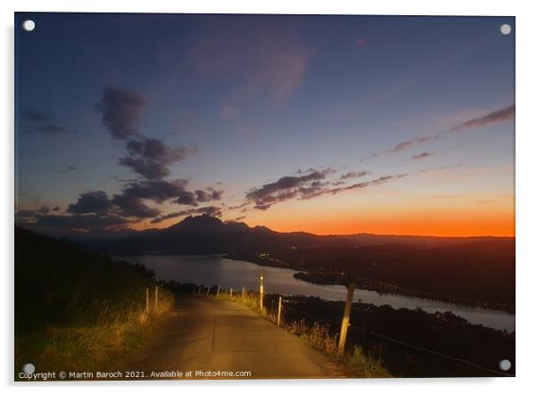 Orange Lake Lucerne Sunset Acrylic by Martin Baroch