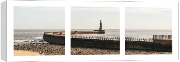 Roker Lighthouse and Pier Triptych Canvas Print by Gary Clarricoates