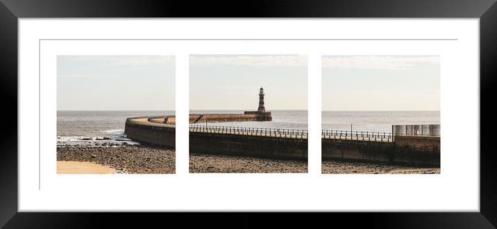 Roker Lighthouse and Pier Triptych Framed Mounted Print by Gary Clarricoates