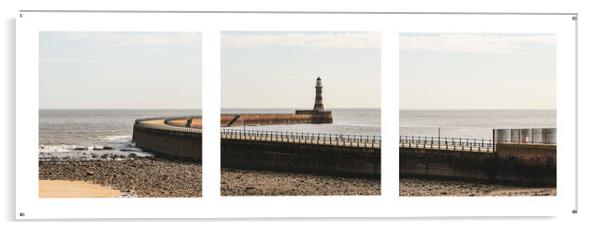 Roker Lighthouse and Pier Triptych Acrylic by Gary Clarricoates