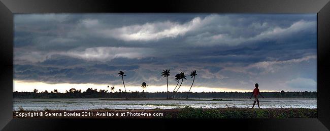 Boy Walking in a Storm Kerala Panorama Framed Print by Serena Bowles