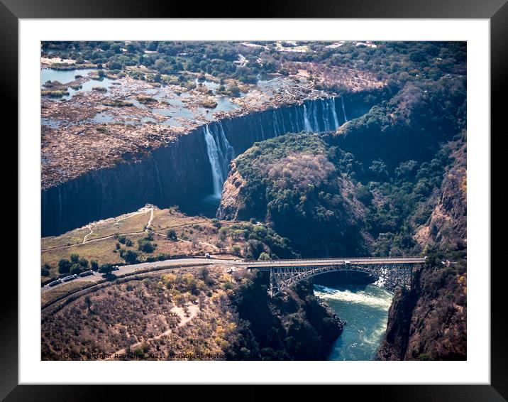 Victoria Falls Aerial with Bridge over the Zambezi River Framed Mounted Print by Dietmar Rauscher