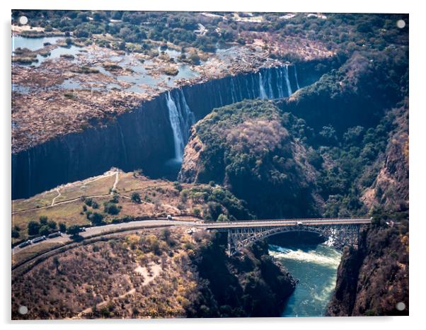 Victoria Falls Aerial with Bridge over the Zambezi River Acrylic by Dietmar Rauscher