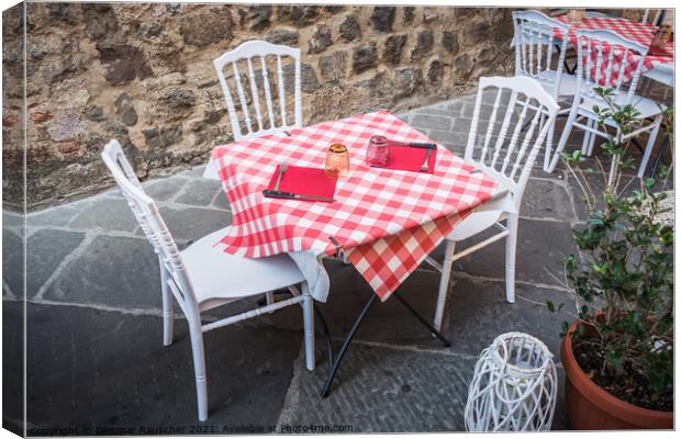 Set Table on a Street in Montalcino, Tuscany Canvas Print by Dietmar Rauscher