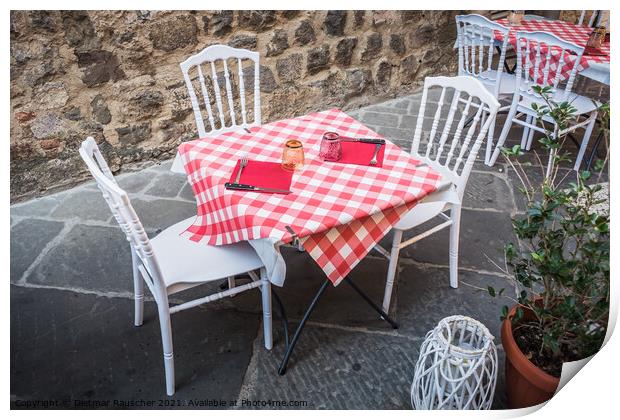 Set Table on a Street in Montalcino, Tuscany Print by Dietmar Rauscher