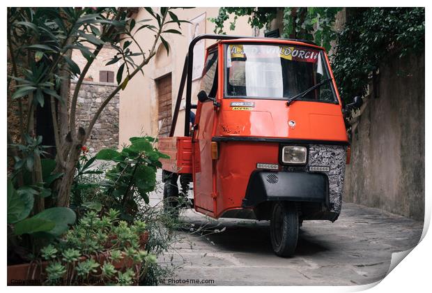 Piaggio Ape 50, a three-wheeled light commercial vehicle in Ital Print by Dietmar Rauscher