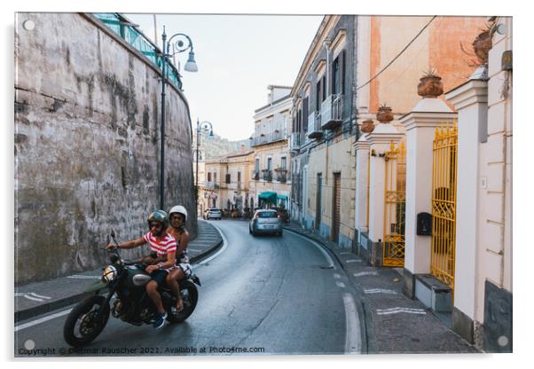 Via Roma Street in Massa Lubrense with Motorcycle Acrylic by Dietmar Rauscher