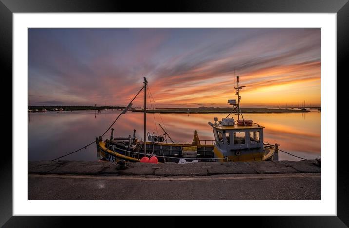 Fishing boat and a beautiful sunrise - Wells-next-the-Sea Framed Mounted Print by Gary Pearson