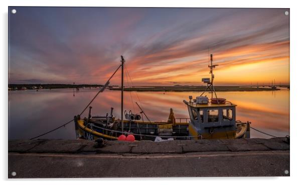 Fishing boat and a beautiful sunrise - Wells-next-the-Sea Acrylic by Gary Pearson