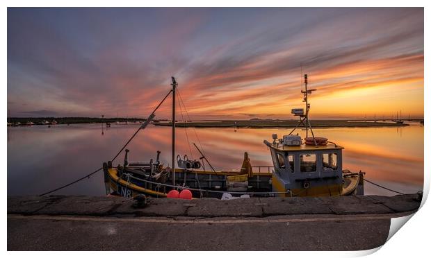Fishing boat and a beautiful sunrise - Wells-next-the-Sea Print by Gary Pearson