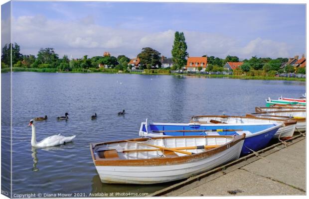 Thorpeness Meare Boats Canvas Print by Diana Mower