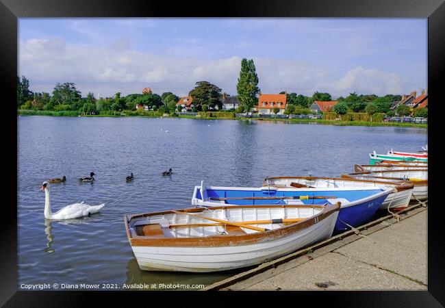 Thorpeness Meare Boats Framed Print by Diana Mower