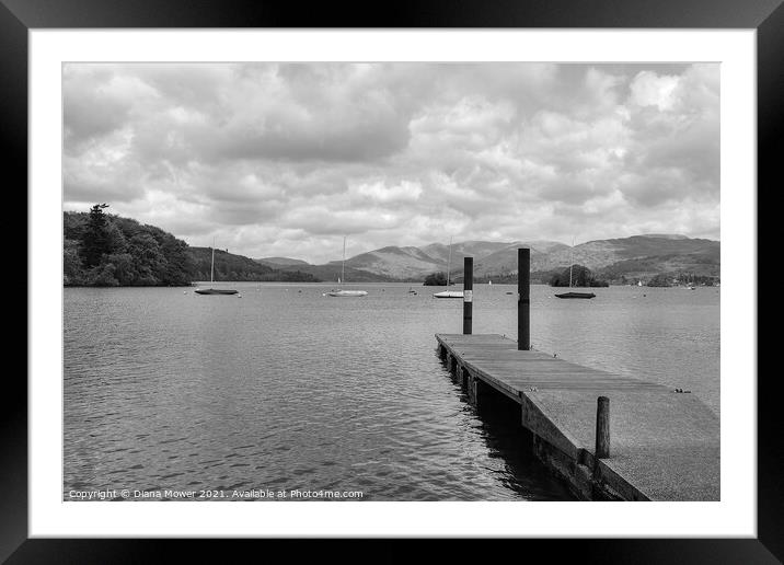 Lake Windermere Jetty in Monochrome Framed Mounted Print by Diana Mower
