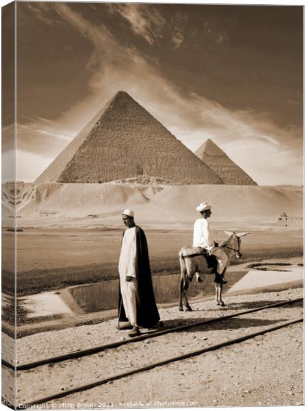 100 Year old sepia Egyptian Photo, Pyramids of Giz Canvas Print by Philip Brown