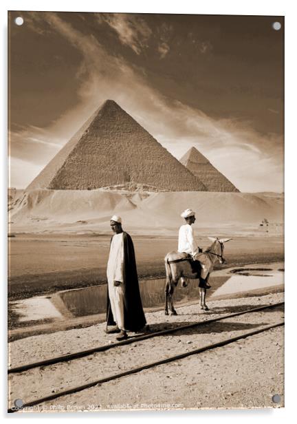 100 Year old sepia Egyptian Photo, Pyramids of Giz Acrylic by Philip Brown