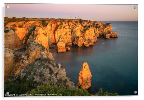 Ponta da Piedade farol Lighthouse in Lagos at sunset, in Portugal Acrylic by Luis Pina