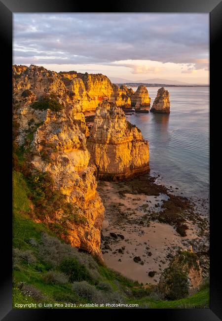 Ponta da Piedade in Lagos at sunrise, in Portugal Framed Print by Luis Pina