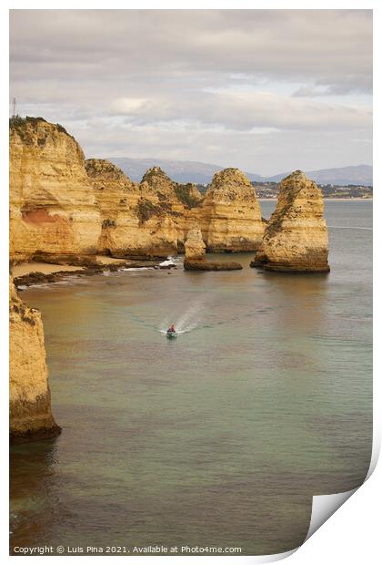 Ponta da Piedade and a boat in Lagos, in Portugal Print by Luis Pina