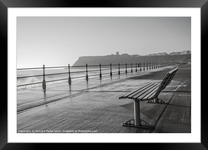 Empty seat Scarborough beach Framed Mounted Print by Richard Perks